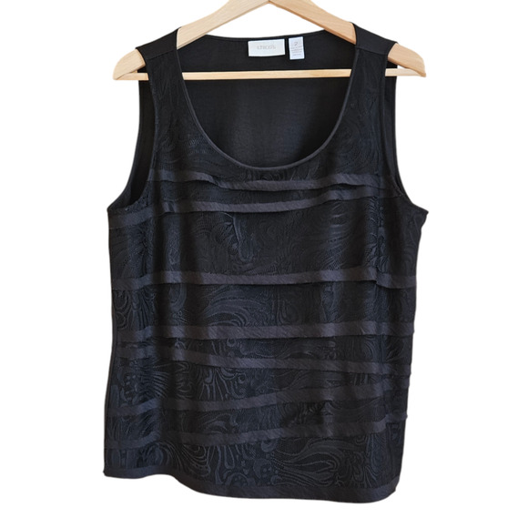 Chico's Sleeveless Black Layered Lace Scoop Neck Top Women's Size 2 (Large) - Picture 1 of 7